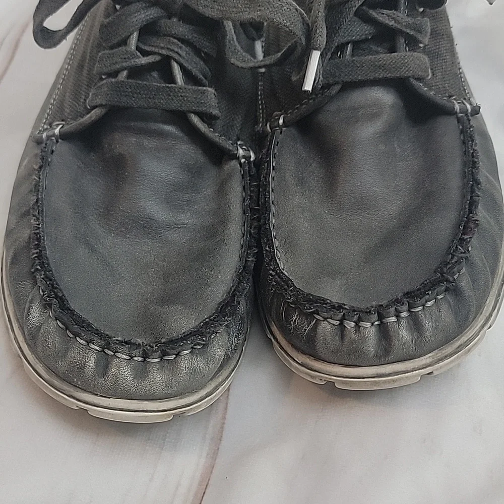 Bed Stu Mens Dark Grey Canvas Leather BedStu Boat Loafer Sneakers Size 8